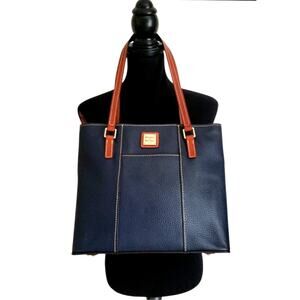 Dooney & Bourke Navy Blue Pebbled Leather Tote Bag Red Lining Shoulder Handbag